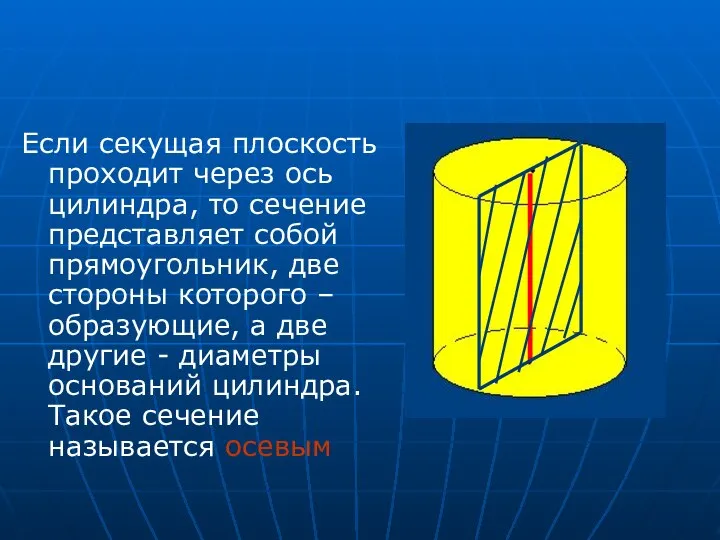 Если секущая плоскость проходит через ось цилиндра, то сечение представляет собой