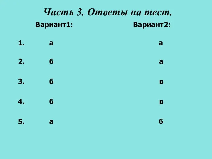 Часть 3. Ответы на тест. 1. а а Вариант1: Вариант2: 2.