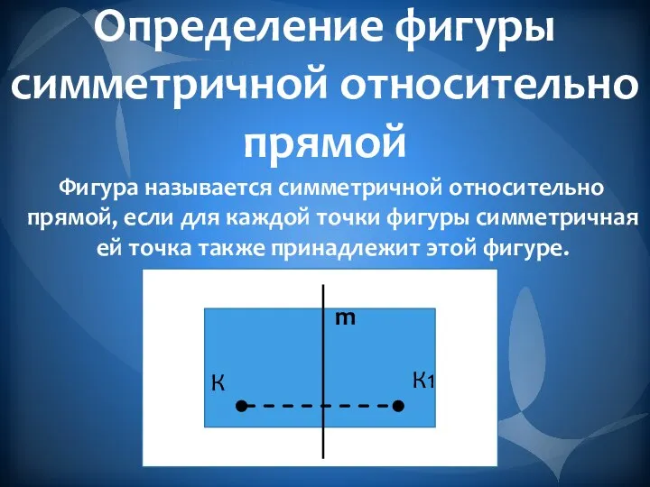 Определение фигуры симметричной относительно прямой Фигура называется симметричной относительно прямой, если