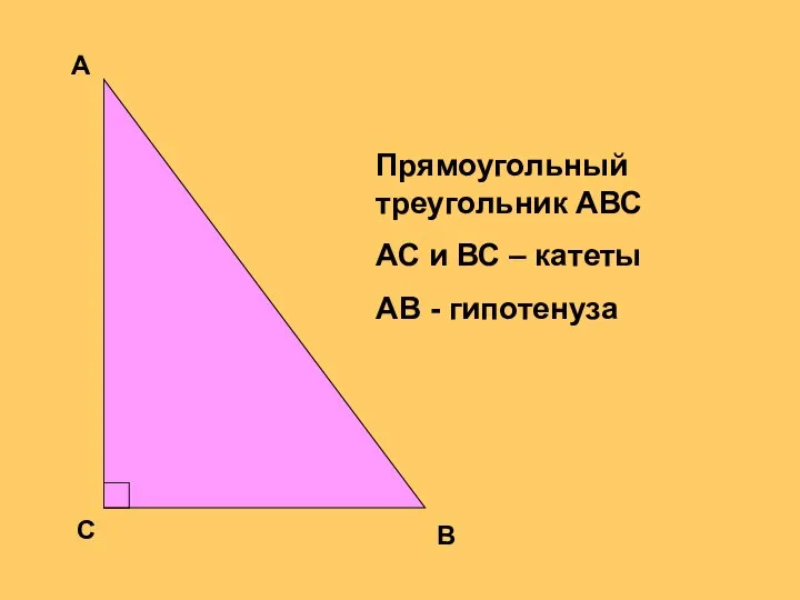 А С В Прямоугольный треугольник АВС АС и ВС – катеты АВ - гипотенуза