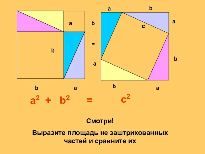 = Смотри! Выразите площадь не заштрихованных частей и сравните их a2