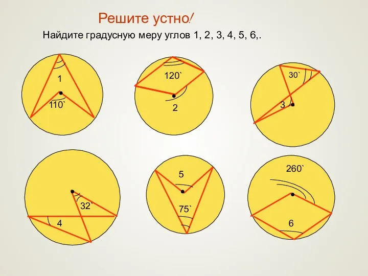 Решите устно! Найдите градусную меру углов 1, 2, 3, 4, 5,