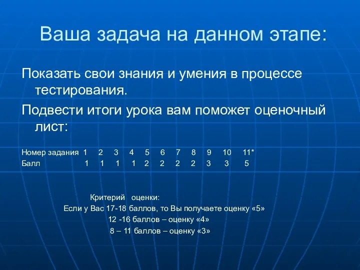 Ваша задача на данном этапе: Показать свои знания и умения в