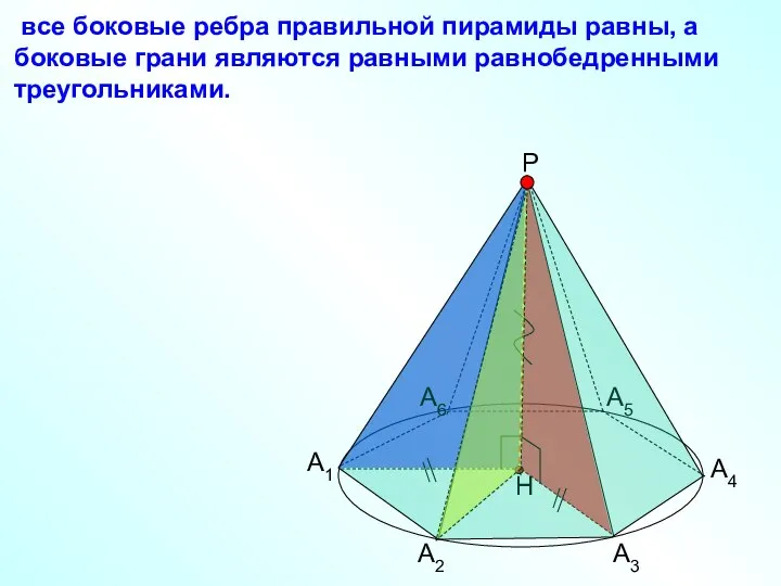 все боковые ребра правильной пирамиды равны, а боковые грани являются равными
