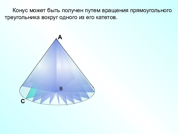 С В Конус может быть получен путем вращения прямоугольного треугольника вокруг