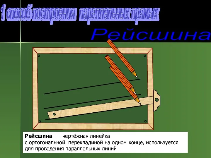 Рейсшина 1 способ построения параллельных прямых Рейсшина — чертёжная линейка с