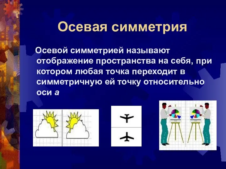 Осевая симметрия Осевой симметрией называют отображение пространства на себя, при котором