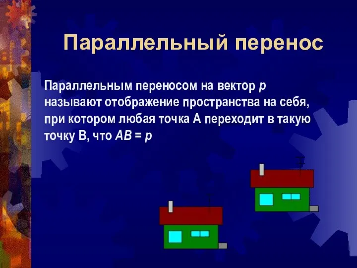 Параллельный перенос Параллельным переносом на вектор р называют отображение пространства на