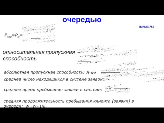 Одноканальная СМО с ограниченной очередью Pотк=РN= относительная пропускная способность абсолютная пропускная