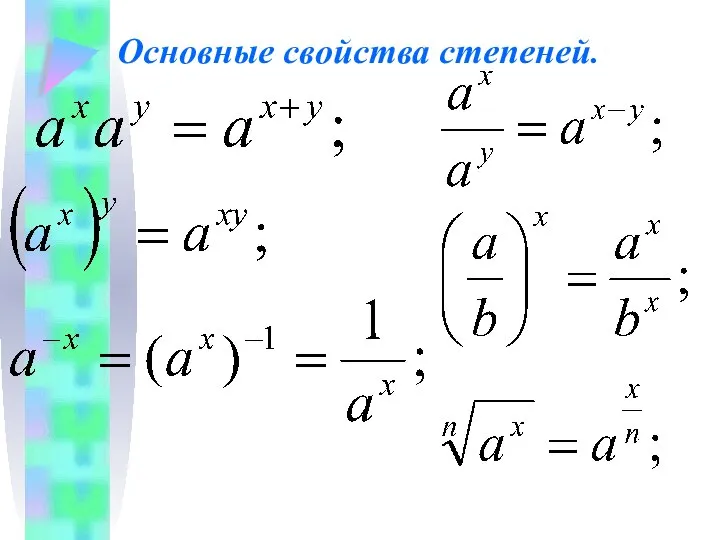 Основные свойства степеней.