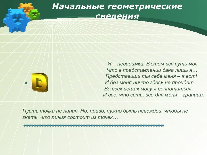 Начальные геометрические сведения Я – невидимка. В этом вся суть моя,