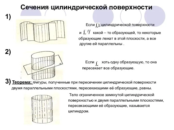 Сечения цилиндрической поверхности 1) Если цилиндрической поверхности и // какой –