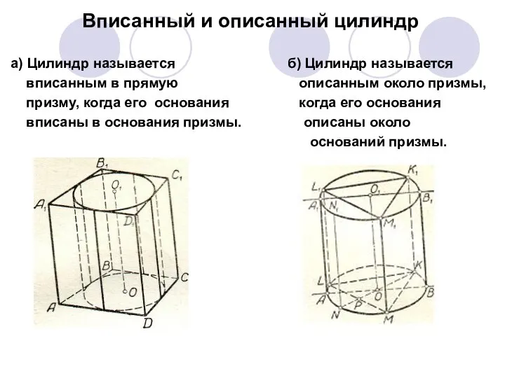 Вписанный и описанный цилиндр а) Цилиндр называется б) Цилиндр называется вписанным