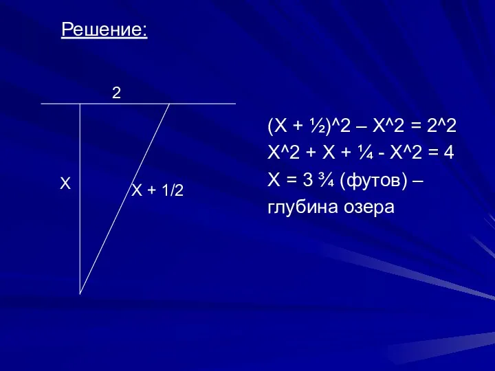 Решение: (Х + ½)^2 – X^2 = 2^2 X^2 + X