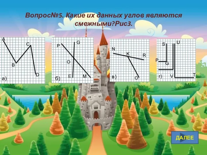 ДАЛЕЕ Вопрос№5. Какие их данных углов являются смежными?Рис3. A B C