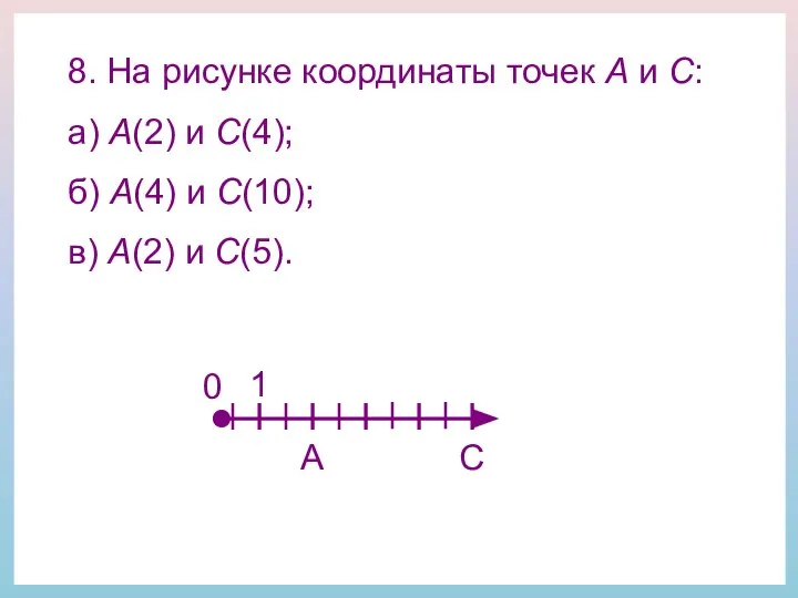 8. На рисунке координаты точек А и С: а) А(2) и