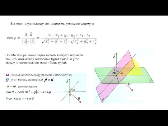 Вычислять угол между векторами мы умеем по формуле Но! Мы при