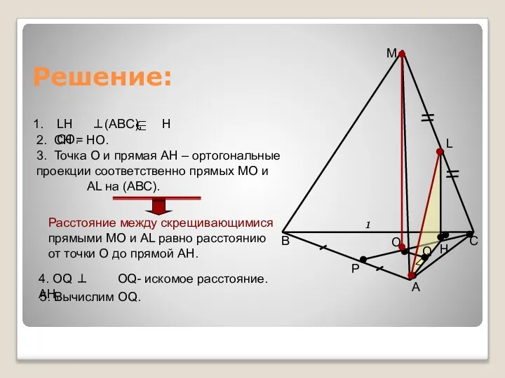 Решение: 3. Точка О и прямая АН – ортогональные проекции соответственно