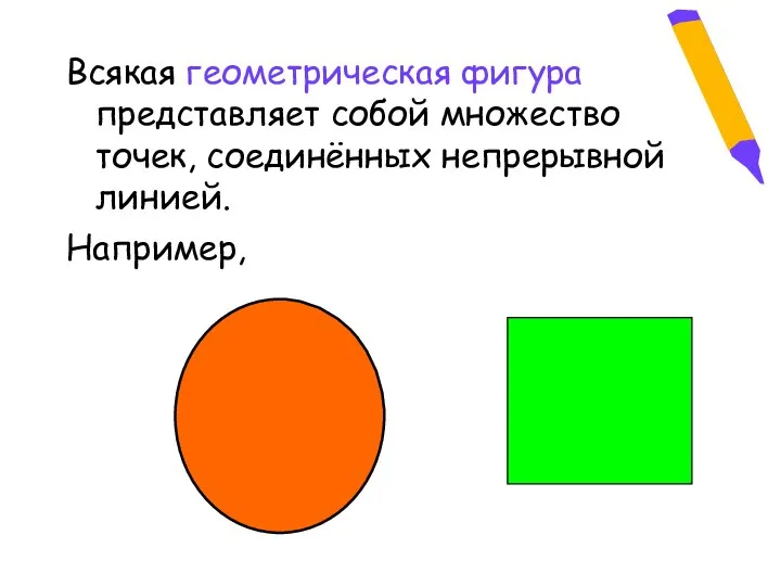 Всякая геометрическая фигура представляет собой множество точек, соединённых непрерывной линией. Например,