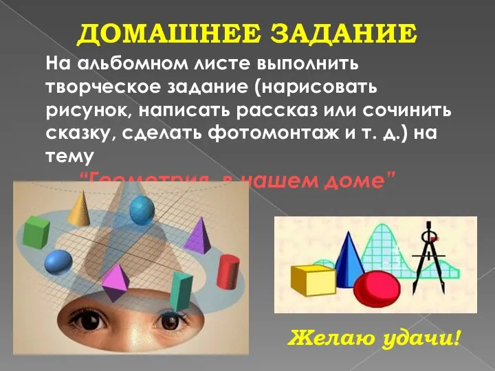 ДОМАШНЕЕ ЗАДАНИЕ На альбомном листе выполнить творческое задание (нарисовать рисунок, написать