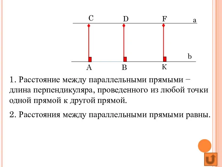 Параллельные прямые а b A B C D F К 2.