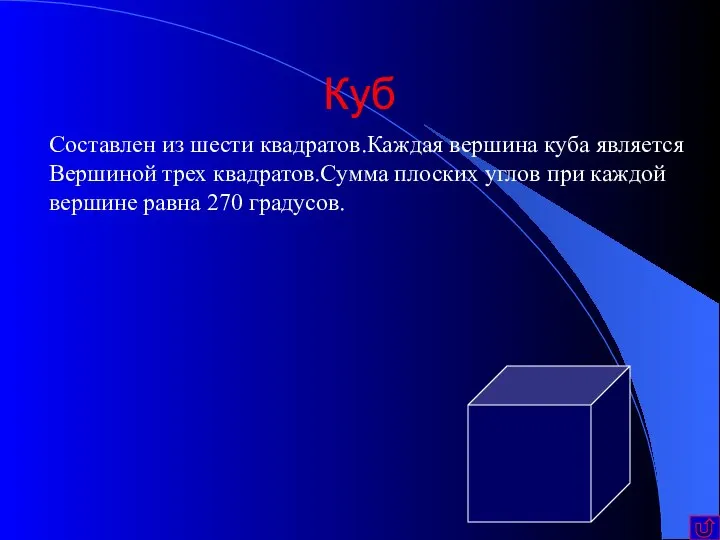 Куб Составлен из шести квадратов.Каждая вершина куба является Вершиной трех квадратов.Сумма