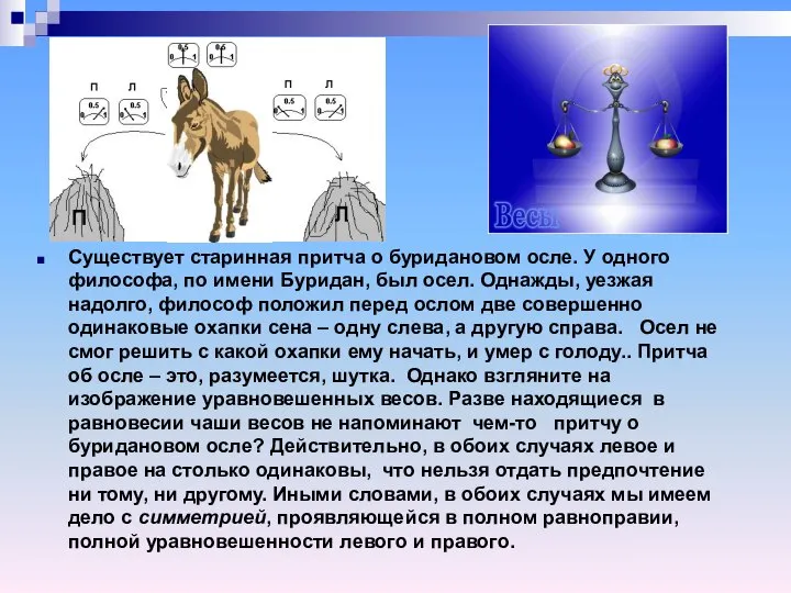 Существует старинная притча о буридановом осле. У одного философа, по имени