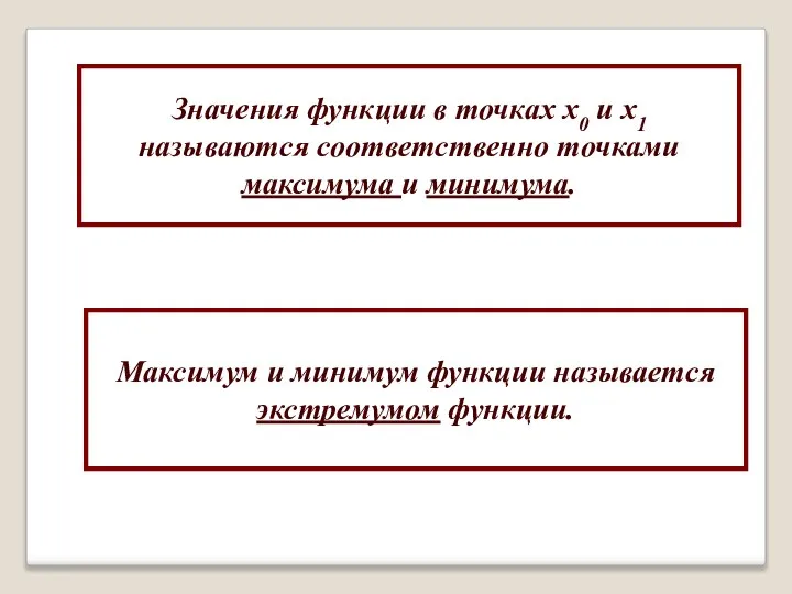 Значения функции в точках х0 и х1 называются соответственно точками максимума