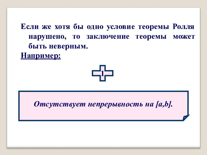 Если же хотя бы одно условие теоремы Ролля нарушено, то заключение