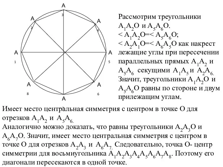 А8 А1 А2 А3 А4 А5 А6 А7 Рассмотрим треугольники А1А2О