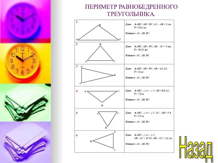 Назад ПЕРИМЕТР РАВНОБЕДРЕННОГО ТРЕУГОЛЬНИКА.