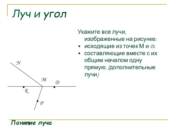 Луч и угол Понятие луча Укажите все лучи, изображенные на рисунке: