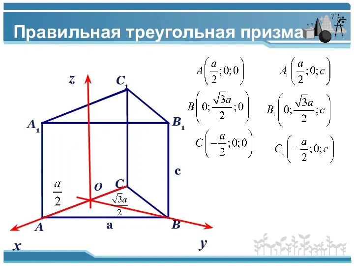 Правильная треугольная призма c a х у z O