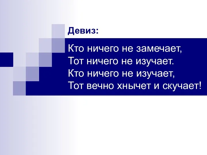 Кто ничего не замечает, Тот ничего не изучает. Кто ничего не