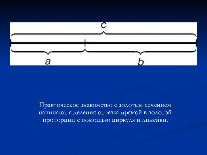 Практическое знакомство с золотым сечением начинают с деления отрезка прямой в