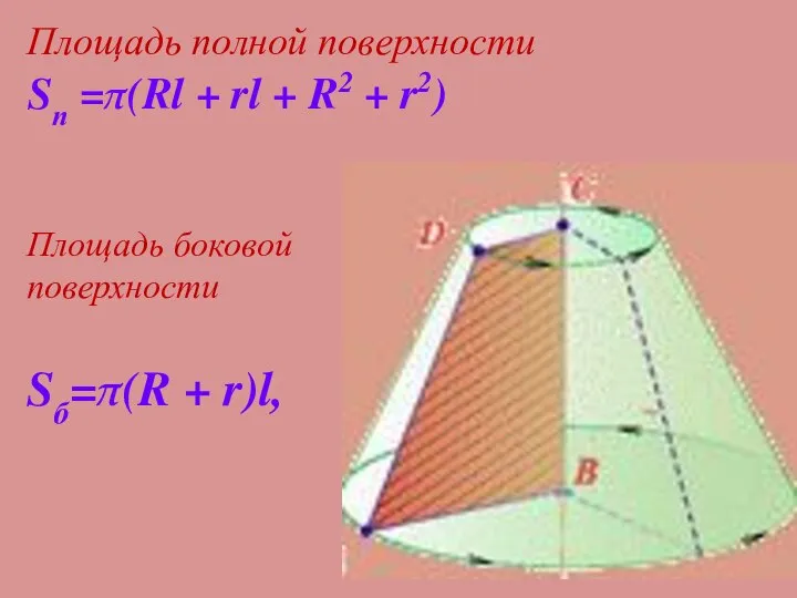 Sп =π(Rl + rl + R2 + r2) Sб=π(R + r)l,