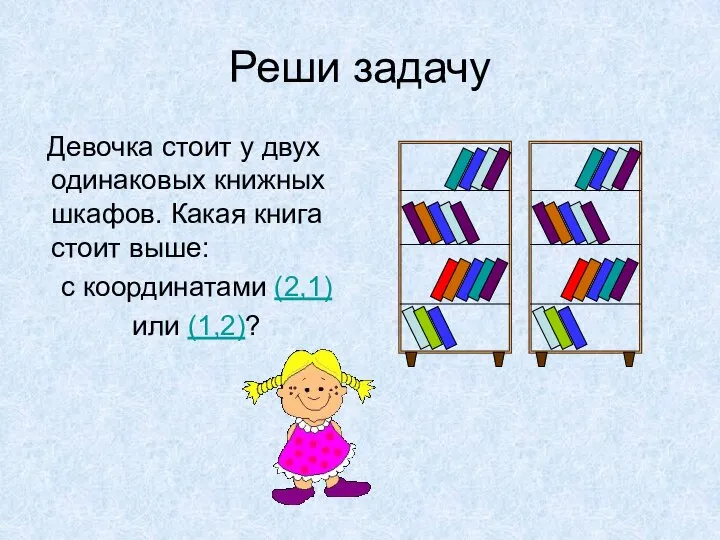 Реши задачу Девочка стоит у двух одинаковых книжных шкафов. Какая книга