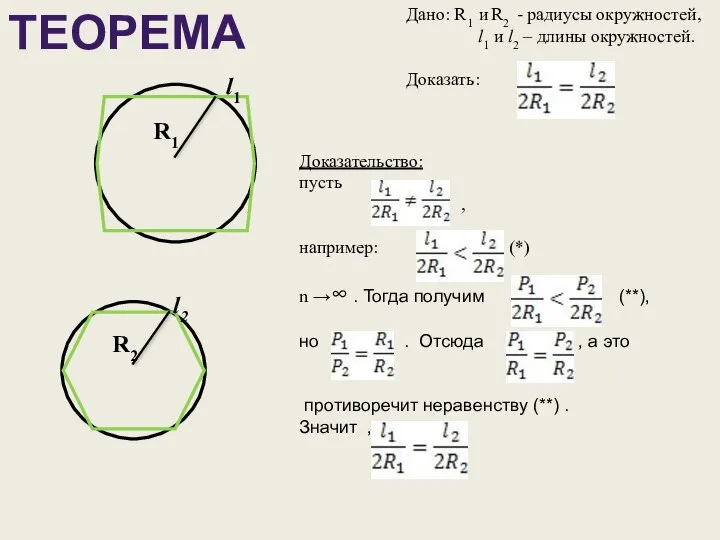 ТЕОРЕМА Дано: R1 и R2 - радиусы окружностей, l1 и l2