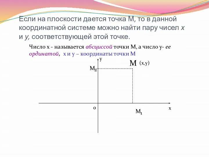 Если на плоскости дается точка М, то в данной координатной системе