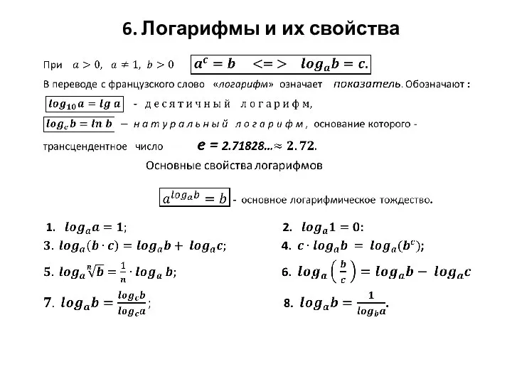 6. Логарифмы и их свойства