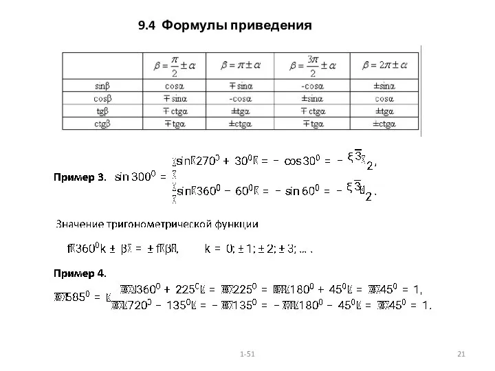 9.4 Формулы приведения 1-51