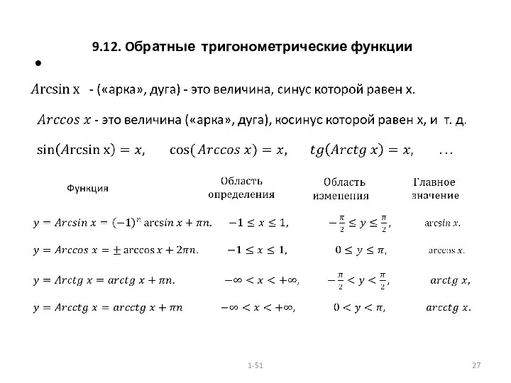 9.12. Oбратные тригонометрические функции 1-51