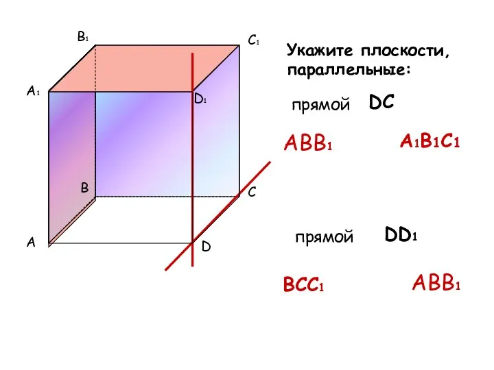 A B C D A1 B1 C1 D1 Укажите плоскости, параллельные: