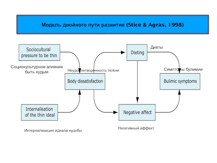 Социокультурное влияние быть худым Диеты Симптомы булимии Негативный аффект Интернализация идеала худобы Неудовлетворённость телом