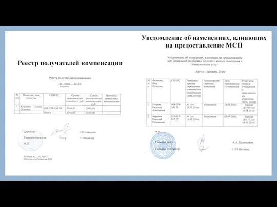 Реестр получателей компенсации Уведомление об изменениях, влияющих на предоставление МСП