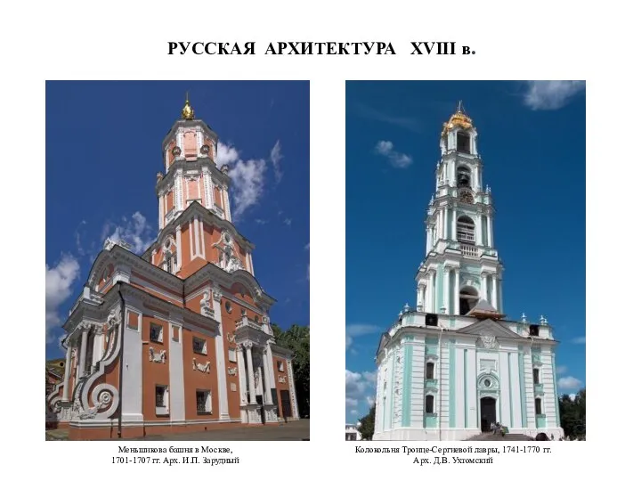 РУССКАЯ АРХИТЕКТУРА XVIII в. Меньшикова башня в Москве, 1701-1707 гг. Арх.