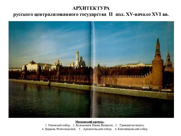 АРХИТЕКТУРА русского централизованного государства II пол. XV-начало XVI вв. Московский кремль: