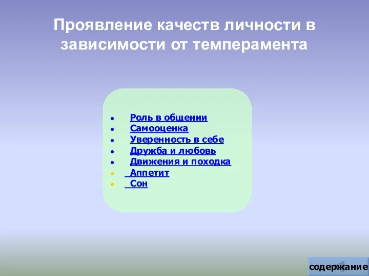 Проявление качеств личности в зависимости от темперамента