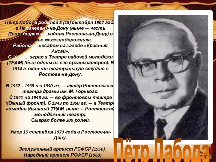 Пётр Лобода родился 5 (18) октября 1907 года в Нахичевани-на-Дону (ныне
