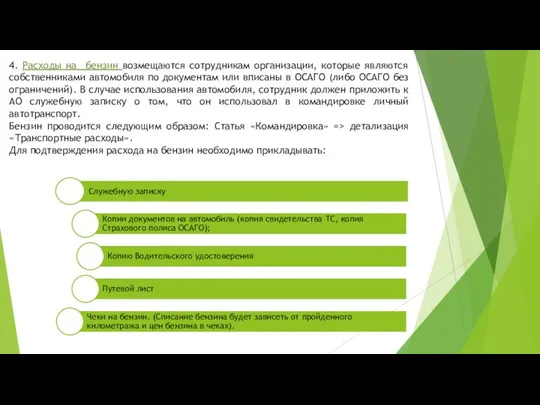 4. Расходы на бензин возмещаются сотрудникам организации, которые являются собственниками автомобиля